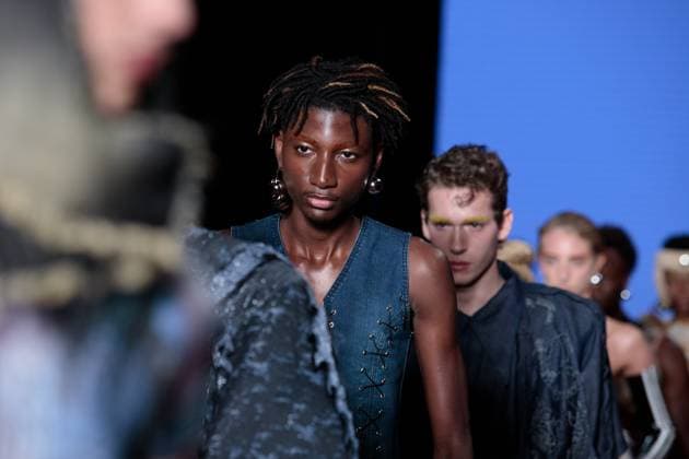 Sao Paulo Fashion Week Model on the runway for Dario Mittmann during the 59th edition of Sao Paulo Fashion Week, held at Shopping JK Iguatemi, in the west zone of Sao Paulo, this Tuesday, April 8. SoO PAULO SP BRAZIL Copyright: xCicaxNederx