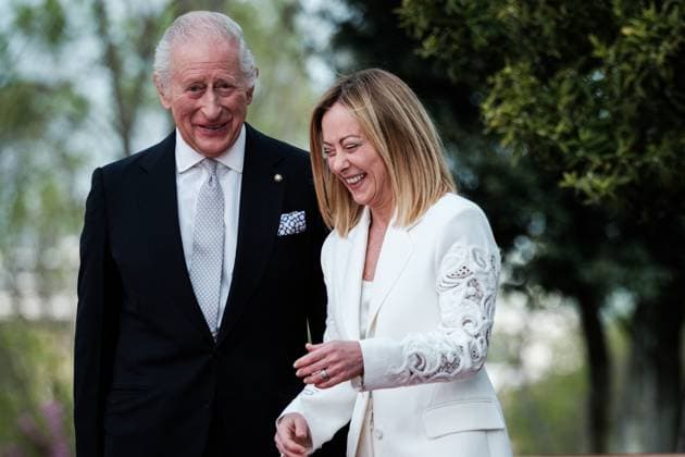 Bilder des Jahres 2025, Entertainment 04 April Entertainment Themen der Woche KW15 Entertainment Bilder des Tages Rome, state visit of the English royals in Italy. Prime Minister Giorgia Meloni meets King Charles III of England, on April 9, 2025 in Rome, Italy. Copyright: xAndreaxCalandrax