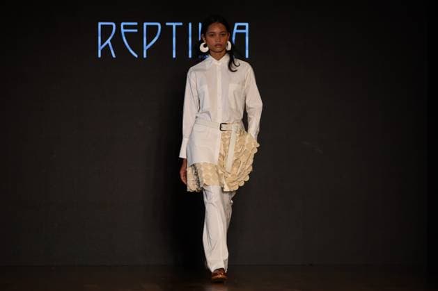 Model on the runway for Reptilia during the 59th edition of Sao Paulo Fashion Week, Model on the runway for Reptilia during the 59th edition of Sao Paulo Fashion Week, held at Shopping JK Iguatemi, in the west zone of Sao Paulo. SoO PAULO SP BRAZIL Copyright: xMarinaxUezimax