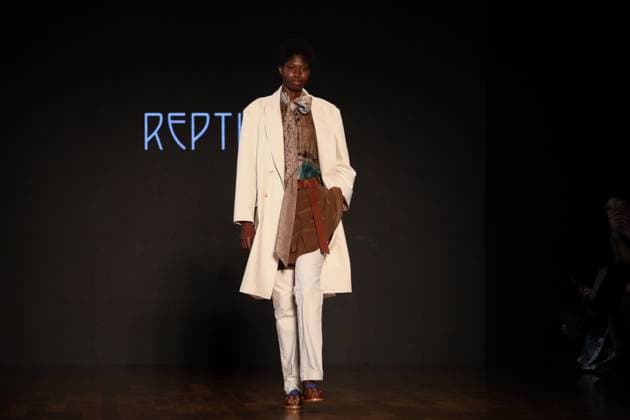 Model on the runway for Reptilia during the 59th edition of Sao Paulo Fashion Week, Model on the runway for Reptilia during the 59th edition of Sao Paulo Fashion Week, held at Shopping JK Iguatemi, in the west zone of Sao Paulo. SoO PAULO SP BRAZIL Copyright: xMarinaxUezimax