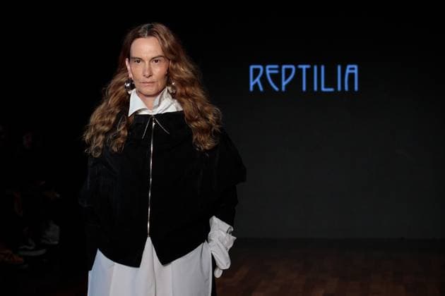 Model on the runway for Reptilia during the 59th edition of Sao Paulo Fashion Week, Model on the runway for Reptilia during the 59th edition of Sao Paulo Fashion Week, held at Shopping JK Iguatemi, in the west zone of Sao Paulo. SoO PAULO SP BRAZIL Copyright: xCicaxNederx