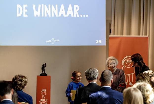 Gouda, The Netherlands, 2025-04-10 13:33:16 GOUDA, 10-04-2025, Princess Beatrix presents the Jantje Beton Prize in Gouda. Jantje Beton awards this prize to the most play-friendly municipality in the Netherlands. PHOTO: NLBeeld Patrick van Emst Credit: NL Beeld Patrick van Emst  Copyright: xx x