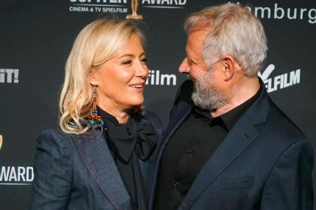 Axel Milberg, actor, and his wife Edith Milberg as guests on the red carpet at the 47 Jupiter Award ceremony at Altonaer Kaispeicher on 10 04 2025 in Hamburg Hamburg Germany