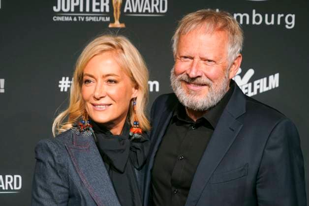 Axel Milberg, actor, and his wife Edith Milberg as guests on the red carpet at the 47 Jupiter Award ceremony at Altonaer Kaispeicher on 10 04 2025 in Hamburg Hamburg Germany