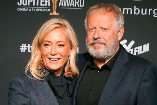 Axel Milberg, actor, and his wife Edith Milberg as guests on the red carpet at the 47 Jupiter Award ceremony at Altonaer Kaispeicher on 10 04 2025 in Hamburg Hamburg Germany
