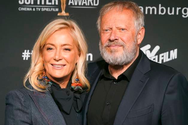 Axel Milberg, actor, and his wife Edith Milberg as guests on the red carpet at the 47 Jupiter Award ceremony at Altonaer Kaispeicher on 10 04 2025 in Hamburg Hamburg Germany