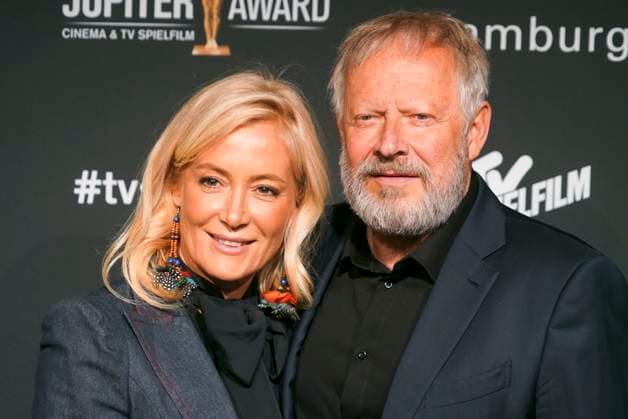 Axel Milberg, actor, and his wife Edith Milberg as guests on the red carpet at the 47 Jupiter Award ceremony at Altonaer Kaispeicher on 10 04 2025 in Hamburg Hamburg Germany