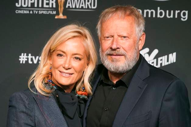 Axel Milberg, actor, and his wife Edith Milberg as guests on the red carpet at the 47 Jupiter Award ceremony at Altonaer Kaispeicher on 10 04 2025 in Hamburg Hamburg Germany