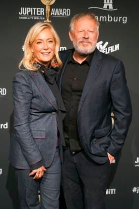 Axel Milberg, actor, and his wife Edith Milberg as guests on the red carpet at the 47 Jupiter Award ceremony at Altonaer Kaispeicher on 10 04 2025 in Hamburg Hamburg Germany