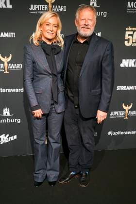 Axel Milberg, actor, and his wife Edith Milberg as guests on the red carpet at the 47 Jupiter Award ceremony at Altonaer Kaispeicher on 10 04 2025 in Hamburg Hamburg Germany