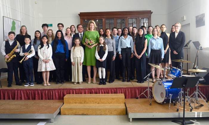Queen Mathilde visits the Academy of Music and the Spoken Word in Waterloo WATERLOO, BELGIUM - APRIL 11 : Queen Mathilde visits the Academy of Music and the Spoken Word in Waterloo, a few weeks before the start of the 21st Queen Elisabeth Piano Competition (05-31 05) on April 11, 2025 in Waterloo, Belgium, 11 04 2025 Waterloo Belgium  Copyright: xDidierxLebrunx