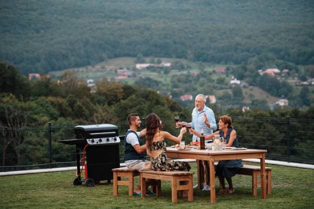 Family spending time together during spring family barbecue. Family spending time together during spring family barbecue. Family garden party. model released
