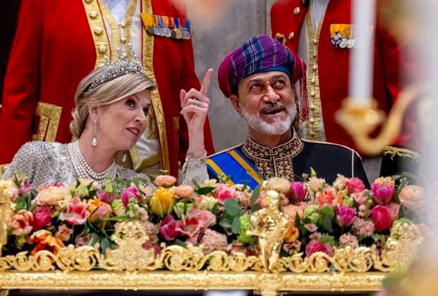 Bilder des Jahres 2025, Entertainment 04 April Entertainment Themen der Woche KW16 Entertainment Bilder des Tages 15-04-2025 Gala Queen Maxima with Sultan Haitham bin Tarik of Oman during the statebanquet at the Royal palace in Amsterdam on the 1st day of the 2 day statevisit. Â  Copyright: xPPEx