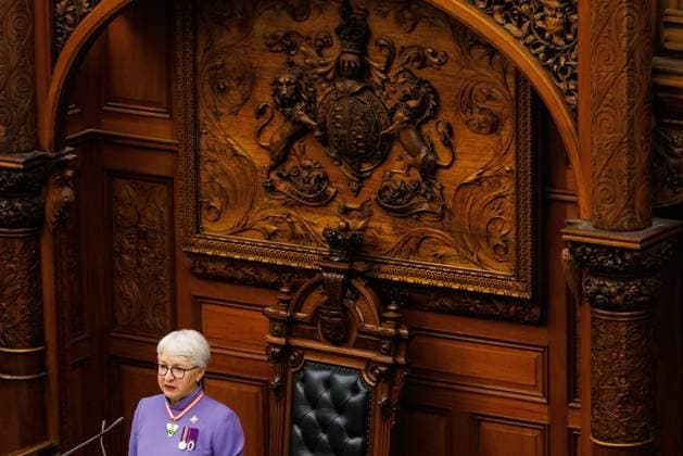 April 15, 2025, Toronto, On, CANADA: Ontario Lt.-Gov. Edith Dumont delivers her speech from the throne at Queen s Park in Toronto on Tuesday, April 15, 2025. Toronto CANADA  - ZUMAc35_ 20250415_zaf_c35_031 Copyright: xColexBurstonx