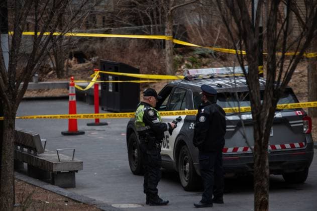 April 15, 2025, Toronto, On, Canada: Nelson Mandela Walk, where a car struck pedestrians on the Toronto Metropolitan University campus, is pictured in Toronto, on Tuesday, April 15, 2025. Toronto Canada  - ZUMAc35_ 20250415_zaf_c35_072 Copyright: xLauraxProctorx