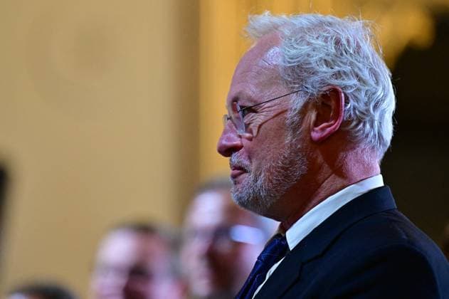 Macron awards those involved in Notre Dame de Paris Cathedral restorations - Paris French architect who worked on the restoration of Notre-Dame de Paris Cathedral Philippe Villeneuve as French President Emmanuel Macron awarding those involved in the restorations of Notre-Dame de Paris Cathedral at the Elysee Palace in Paris on April 15, 2025. Photo by Christian Liewig Pool ABACAPRESS.COM Paris France  Copyright: xLiewigxChristian Pool ABACAx