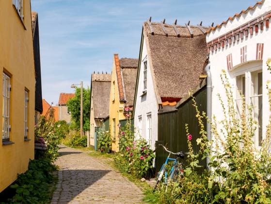 Dragør Altstadt mit historischen Häusern in der engen Straße Strandstraede, Insel Amager, Hauptstadtregion, Dänemark Narrow street Strandstraede with historic houses in Dragør Old Town, Amager Island, Capital Region, Denmark (License=RF) Copyright: xZoonar.com (c)xJeannettexTasx 23174722