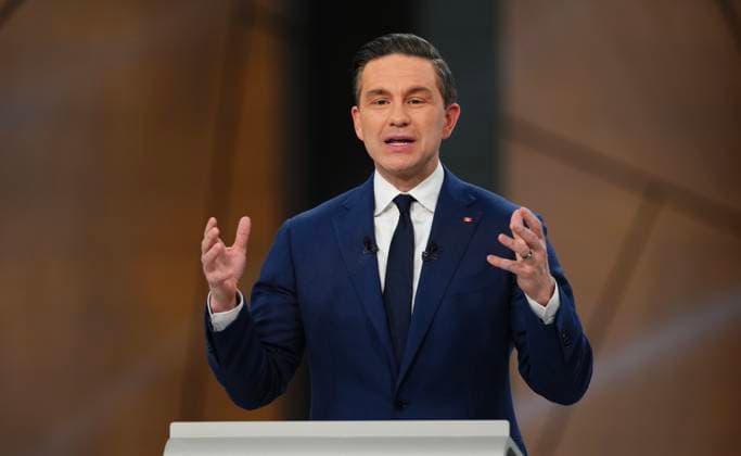 April 15, 2025, Montreal, Pq, Canada: Conservative Leader Pierre Poilievre responds to a question as he participates in the French-language federal leaders debate, in Montreal, Wednesday, April 16, 2025. Montreal Canada  - ZUMAc35_ 20250415_zaf_c35_114 Copyright: xSeanxKilpatrickx