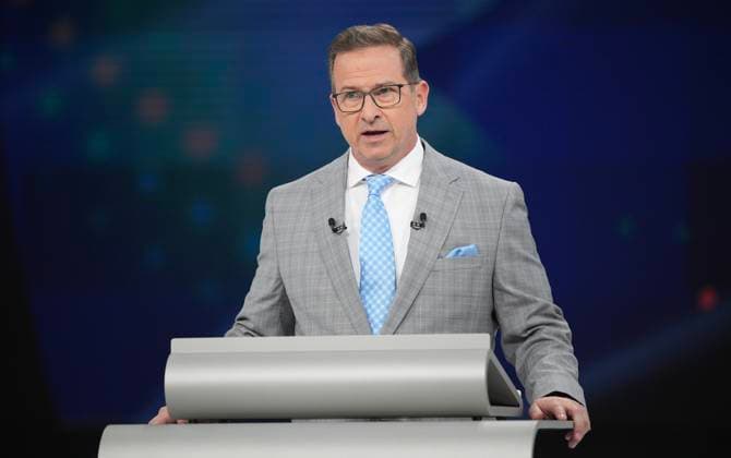 April 16, 2025, Montreal, Pq, Canada: Bloc Quebecois Leader Yves-Francois Blanchet speaks during the French-language federal leaders debate, in Montreal, Wednesday, April 16, 2025. Montreal Canada  - ZUMAc35_ 20250416_zaf_c35_119 Copyright: xChristopherxKatsarovx