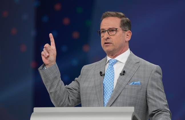 April 16, 2025, Montreal, Pq, Canada: Bloc Quebecois Leader Yves-Francois Blanchet makes a point during the French-language federal leaders debate, in Montreal, Wednesday, April 16, 2025. Montreal Canada  - ZUMAc35_ 20250416_zaf_c35_131 Copyright: xChristopherxKatsarovx