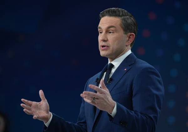 April 16, 2025, Montreal, Pq, Canada: Conservative Leader Pierre Poilievre responds during the French-language federal leaders debate, in Montreal, Wednesday, April 16, 2025. Montreal Canada  - ZUMAc35_ 20250416_zaf_c35_132 Copyright: xChristopherxKatsarovx