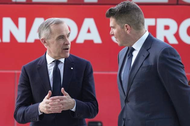 April 17, 2025, Montreal, Pq, CAN: Liberal Leader Mark Carney is greeted by Michel Gruzuk, CBC s National Director of News as he arrives for the English-language federal election debate, in Montreal, on Thursday, April 17, 2025. Montreal CAN  - ZUMAc35_ 20250417_zaf_c35_075 Copyright: xChrisxYoungx
