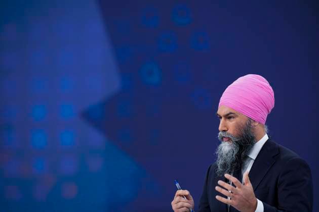 April 17, 2025, Montreal, Quebec, Canada: New Democratic Party Leader Jagmeet Singh participates in the English-language federal leaders debate in Montreal, Thursday, April 17, 2025. Montreal Canada  - ZUMAc35_ 20250417_zaf_c35_144 Copyright: xChristopherxKatsarovx