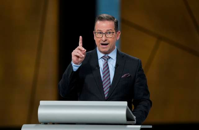 April 17, 2025, Montreal, Quebec, Canada: Bloc Quebecois Leader Yves-Francois Blanchet takes part in the English-language federal leaders debate in Montreal, Thursday, April 17, 2025. Montreal Canada  - ZUMAc35_ 20250417_zaf_c35_168 Copyright: xAdrianxWyldx