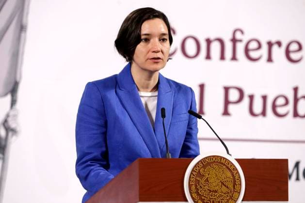 Head of the Executive Secretariat of the National Public Security System, Marcela Figueroa Franco speaks during a briefing conference at National Palace. on April 22, 2025 in Mexico City, Mexico. Mexico City Mexico - ZUMAe321 20250422_zia_e321_001 Copyright: xLuisxBarronx