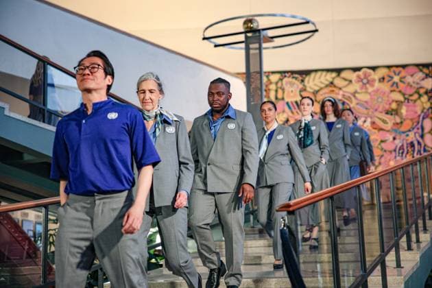 April 22, 2025, New York, New York, USA: The UNHQ held a fashion show releasing the newest designs for UN tour guides at all locations. The tour guides from UNHQ were also the models..A design put together by a collective of 20 designers all from the Swedish School of Textiles focusing on a new avant-garde design. The aim is for sustainability in fashion and to raise awareness in sustainable living for a forward thinking ethos. New York USA - ZUMAo116 20250422_znp_o116_051 Copyright: xBiancaxOterox