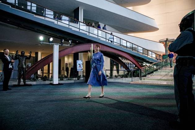 April 22, 2025, New York, New York, USA: The UNHQ held a fashion show releasing the newest designs for UN tour guides at all locations. The tour guides from UNHQ were also the models..A design put together by a collective of 20 designers all from the Swedish School of Textiles focusing on a new avant-garde design. The aim is for sustainability in fashion and to raise awareness in sustainable living for a forward thinking ethos. New York USA - ZUMAo116 20250422_znp_o116_055 Copyright: xBiancaxOterox