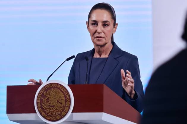 Mexico s President Claudia Sheinbaum Pardo, speaks during a briefing conference about the election process of the judiciary and welfare programs at National Palace. on April 23, 2025 in Mexico City, Mexico. Mexico City Mexico - ZUMAe321 20250423_zia_e321_034 Copyright: xCarlosxSantiagox