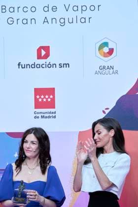 24-04-2025 Madrid Queen Letizia with Ledicia Costas at the presentation of the 47th edition of the childrens and youth literature El Barco de Vapor and Gran Angular awards in Madrid. No Spain Â  Copyright: xPPEx