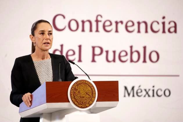 Mexico s President, Claudia Sheinbaum Pardo, speaks during a briefing conference about the national earthquake drill to held on April 29th and the functioning of the National Employment System at National Palace. on April 25, 2025 in Mexico City, Mexico. Mexico City Mexico - ZUMAe321 20250425_zia_e321_018 Copyright: xLuisxBarronx