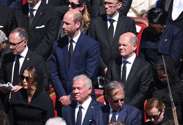 Rome, Vatican 26 04 2025 Funeral of Pope Francis Prince William of Wales center and Chancellor Olaf Scholz right, SPD, Germany