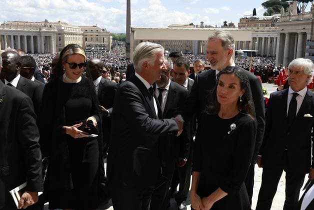26-04-2025 King Felipe VI and Queen Letizia with King Filip and Queen Mathilde attend the funeral of Pope Francis in St. Peters Square at the Vatican. Â  Copyright: xPPEx