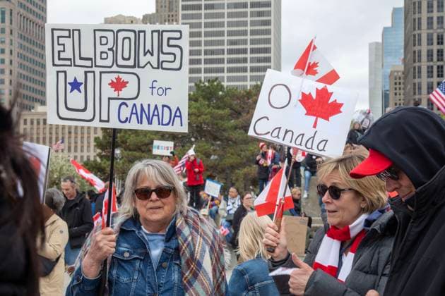 April 26, 2025, Detroit, Michigan, USA: Detroit, Michigan USA - 26 April 2025 - A Bridging Our Friendship rally on the banks of the Detroit River pushes back at the anti-Canada attitude of the Trump Administration. A similar rally took place acress the river in Windsor, Ontario, and at other border crossings in Michigan and Ontario. Detroit USA - ZUMAw66_ 20250426_zaf_w66_004 Copyright: xJimxWestx