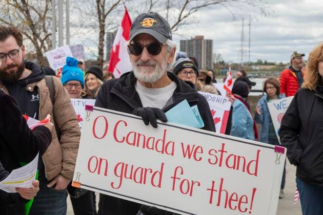 April 26, 2025, Detroit, Michigan, USA: Detroit, Michigan USA - 26 April 2025 - A Bridging Our Friendship rally on the banks of the Detroit River pushes back at the anti-Canada attitude of the Trump Administration. A similar rally took place acress the river in Windsor, Ontario, and at other border crossings in Michigan and Ontario. Detroit USA - ZUMAw66_ 20250426_zaf_w66_006 Copyright: xJimxWestx