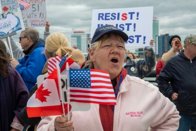 April 26, 2025, Detroit, Michigan, USA: Detroit, Michigan USA - 26 April 2025 - A Bridging Our Friendship rally on the banks of the Detroit River pushes back at the anti-Canada attitude of the Trump Administration. A similar rally took place acress the river in Windsor, Ontario, and at other border crossings in Michigan and Ontario. Detroit USA - ZUMAw66_ 20250426_zaf_w66_011 Copyright: xJimxWestx