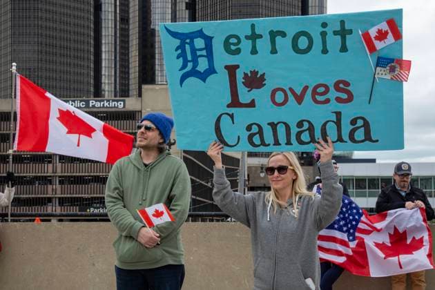 April 26, 2025, Detroit, Michigan, USA: Detroit, Michigan USA - 26 April 2025 - A Bridging Our Friendship rally on the banks of the Detroit River pushes back at the anti-Canada attitude of the Trump Administration. A similar rally took place acress the river in Windsor, Ontario, and at other border crossings in Michigan and Ontario. Detroit USA - ZUMAw66_ 20250426_zaf_w66_015 Copyright: xJimxWestx
