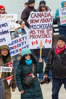 April 26, 2025, Detroit, Michigan, USA: Detroit, Michigan USA - 26 April 2025 - A Bridging Our Friendship rally on the banks of the Detroit River pushes back at the anti-Canada attitude of the Trump Administration. A similar rally took place acress the river in Windsor, Ontario, and at other border crossings in Michigan and Ontario. Detroit USA - ZUMAw66_ 20250426_zaf_w66_018 Copyright: xJimxWestx