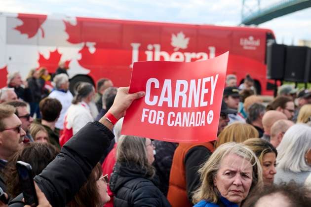 April 26, 2025, Windsor, Ontario, USA: Canadian Prime Minister Mark Carney holds an election rally in Windsor, Ontario on Saturday, April 26, 2025. Windsor USA - ZUMAg216 20250426_znp_g216_005 Copyright: xDominicxGwinnx