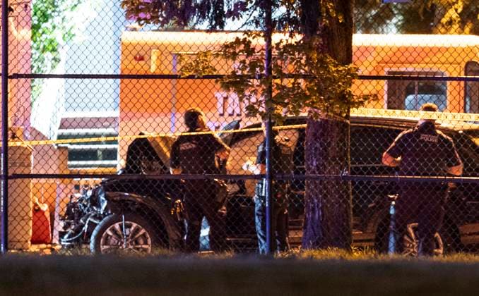 April 26, 2025, Vancouveer, Bc, CANADA: Vancouver Police look over a black car believed to be involved in an incident where a vehicle drove into a crowd at the Lapu Lapu Festival in Vancouver on Saturday April 26, 2025. There has been a number of fatalities and numerous injuries. Vancouveer CANADA  - ZUMAc35_ 20250426_zaf_c35_082 Copyright: xRichxLamx