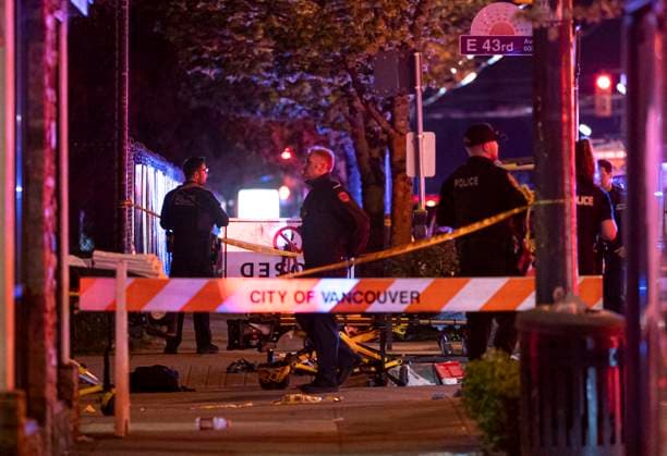 April 26, 2025, Vancouveer, Bc, CANADA: Vancouver Police secure the scene where a car drove into a crowd at the Lapu Lapu Festival in Vancouver on Saturday April 26, 2025. There has been a number of fatalities and numerous injuries. Vancouveer CANADA  - ZUMAc35_ 20250426_zaf_c35_083 Copyright: xRichxLamx