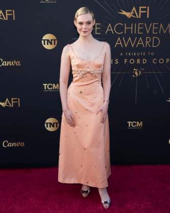 April 26, 2025, Hollywood, California, USA: Elle Fanning attends the AFI Life Achievement Award Ceremony Honoring Francis Ford Coppola. Hollywood USA - ZUMAb173 20250426_aap_b173_073 Copyright: xBillyxBennightx