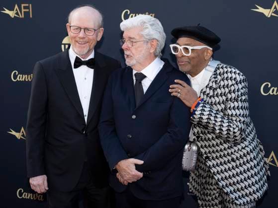 April 26, 2025, Hollywood, California, USA: (L-R) Ron Howard, George Lucas and Spike Lee attend the AFI Life Achievement Award Ceremony Honoring Francis Ford Coppola. Hollywood USA - ZUMAb173 20250426_aap_b173_086 Copyright: xBillyxBennightx