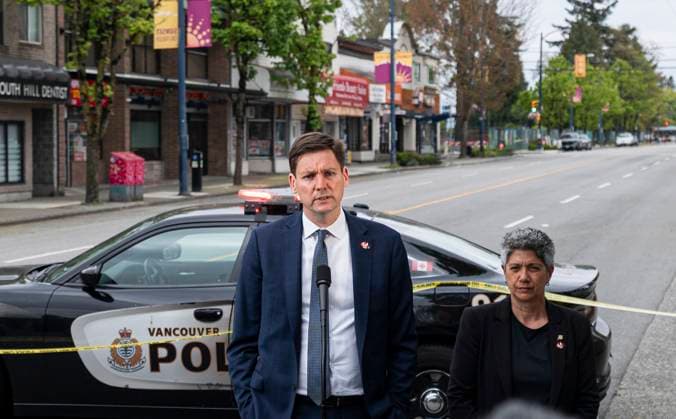 April 27, 2025, Vancouver, Bc, CANADA: BC Premier David Eby and MLA Mable Elmore deliver remarks regarding a vehicle driving into crowd at a street festival in Vancouver, Sunday April 27, 2025.Shock and grief rippled through Canada s Filipino community on Sunday as members struggled to come to grips with an attack at a cultural street festival in Vancouver that killed 11 people and injuring dozens more. Vancouver CANADA  - ZUMAc35_ 20250427_zaf_c35_042 Copyright: xRichxLamx