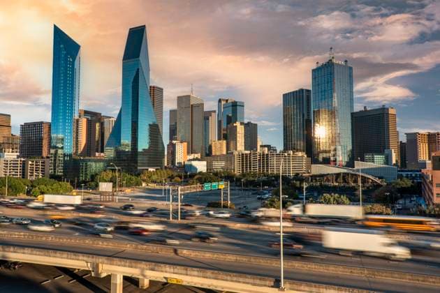 Dallas Texas downtown urban skyline and freeway United States, Texas, Dallas R_KSWG250427A-1712638-01