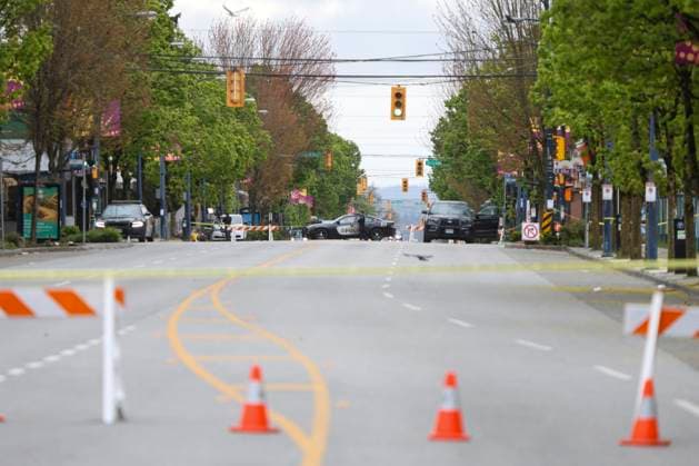 April 28, 2025, Vancouver, Vancouver, Bc, Canada: Police officers working on 41st and Fraser in Vancouver on April 28, 2025, two days after a car drove into a crowd during the Lapu Lapu Festival. Police said a 30-year-old man drove his car into a crowd at a Filipino street festival, killing at least eleven people and injuring multiple others. ( ) Vancouver Canada - ZUMAp175 1061483008st Copyright: xTomazxJr Pximagesx