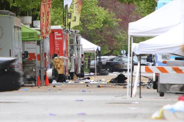 April 28, 2025, Vancouver, Vancouver, Bc, Canada: Police officers working on 41st and Fraser in Vancouver on April 28, 2025, two days after a car drove into a crowd during the Lapu Lapu Festival. Police said a 30-year-old man drove his car into a crowd at a Filipino street festival, killing at least eleven people and injuring multiple others. ( ) Vancouver Canada - ZUMAp175 1061483014st Copyright: xTomazxJr Pximagesx